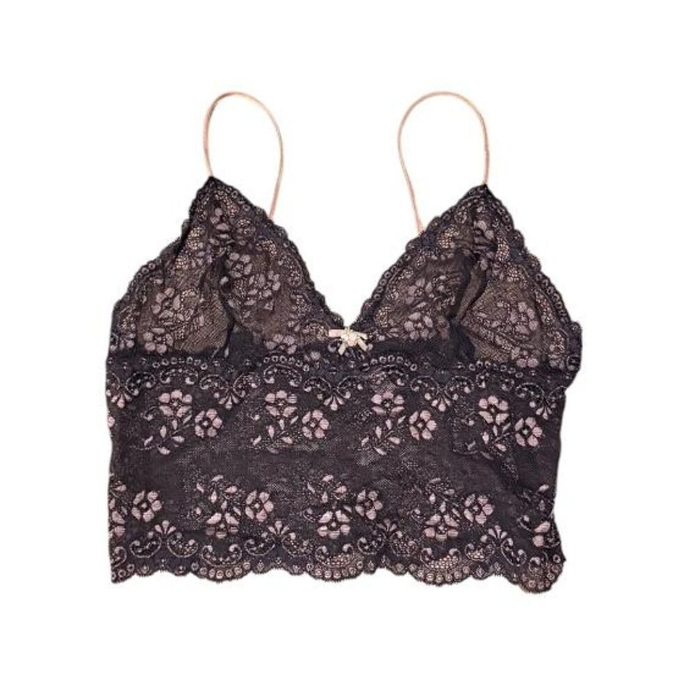 Victoria’s Secret Black Floral Lace Bralette M — Y2K Retro Trendy Scallop Edge S